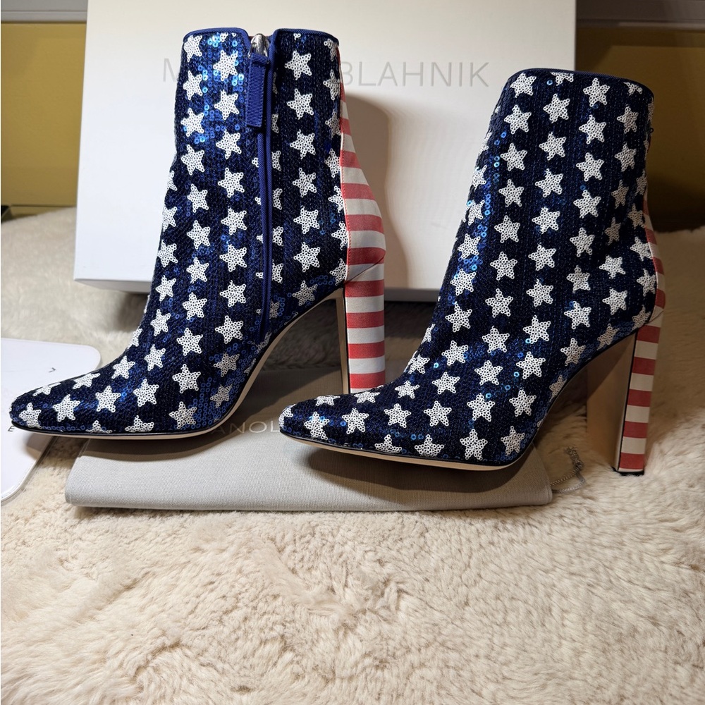 New Authentic Manolo Blahnik Starry Heeled Boots - Picture 8 of 15
